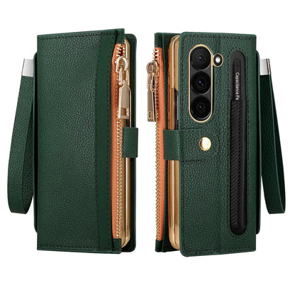 Leather Card Wallet With S Pen Solt Case For Samsung Galaxy Z Fold 6 5 4 3 2 ZFold6 Fold Multifunctional Zipper Protection Cover