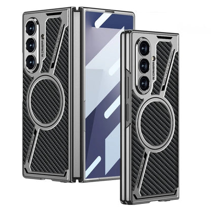 Electroplating Magnetic Wireless Charging Phone Case for Samsung Galaxy Z Fold 7 Zfold 6 Z Shaped Plain Leather Thin Hard Cover