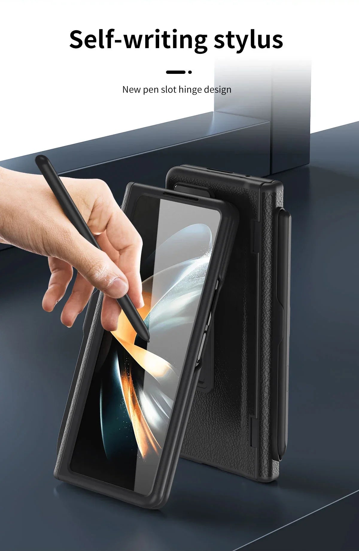 With Touch Pen Case For Samsung Galaxy Z Fold 5 Leather Hinge Fold 6 4 3 Screen Protector Tempered Film Folding Kickstand Cover