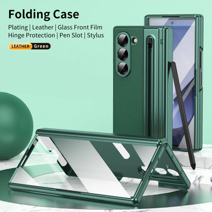 VIETAO For Samsung Galaxy Z Fold 7 Leather Phone Case With Hinge Protection, Z Fold 6 Case With Front Screen Film Protector+Pen