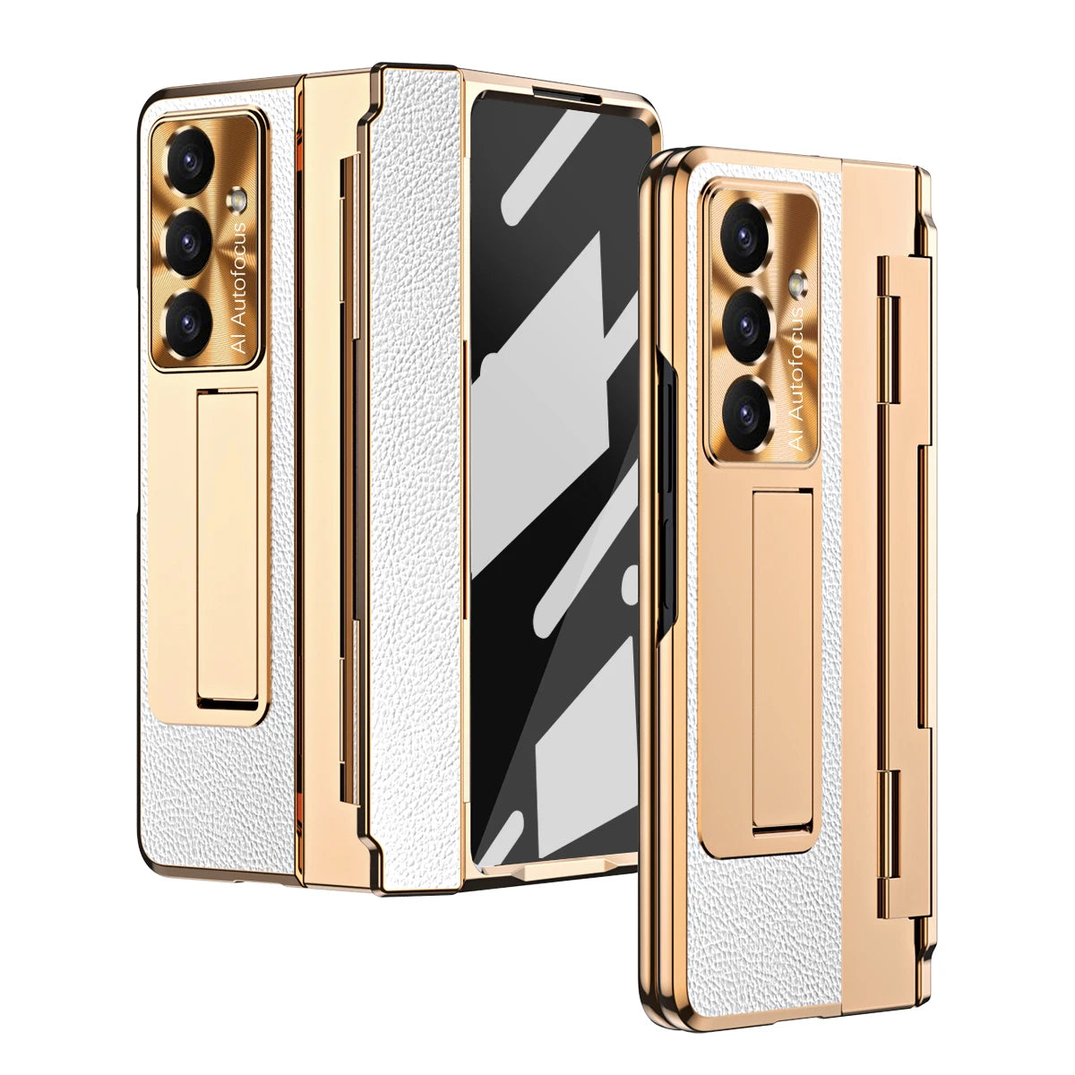 For Samsung Galaxy Z Fold 7 6 5 4 5G With Screen Protect Glass Film Luxury Leather One-Piece Plating Stand Hinge Shockproof Case