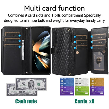 Luxury Lanyard Leather Flip Stand Phone Case for Samsung Galaxy Z Fold 7 6 5 4 3 Fold6 Fold5 Fold3 Fold4 Zip Wallet Card Cover
