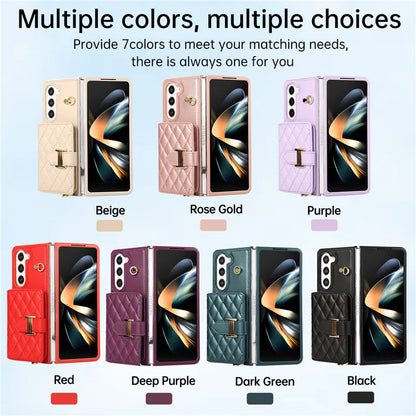 Crossbody Lanyard Leather Wallet Card Phone Case for Samsung Galaxy Z Fold 7 6 5 4 3 Fold6 Fold5 Fold4 Fold3 Wrist Rope Cover