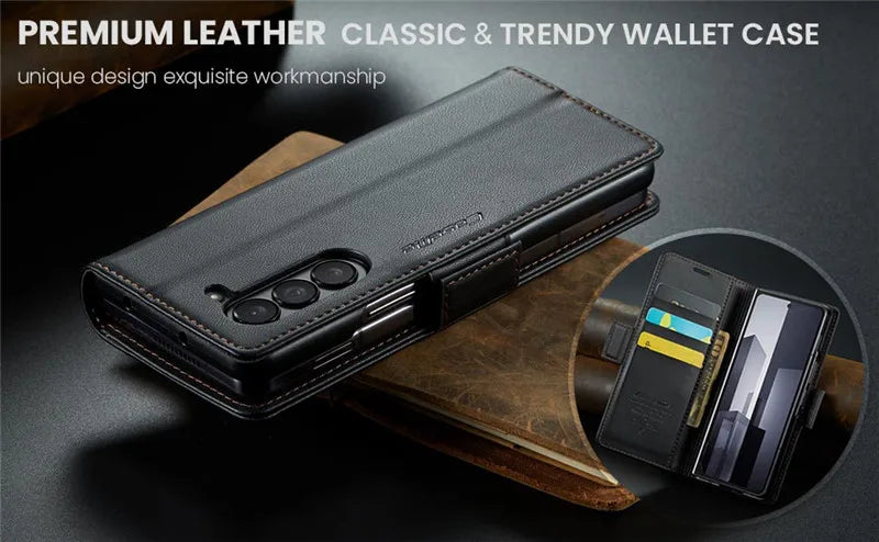 Luxury Magnetic Leather Wallet Multi Card Phone Case for Samsung Galaxy Z Fold 7 6 5 Fold6 Fold5 Shockproof Stand Cover Back Bag