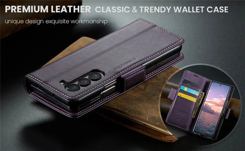 Luxury Magnetic Leather Wallet Multi Card Phone Case for Samsung Galaxy Z Fold 7 6 5 Fold6 Fold5 Shockproof Stand Cover Back Bag