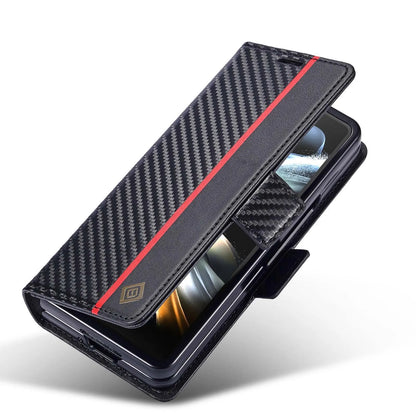 ZFold 7 Carbon Fiber Texture Phone Case for Samsung Galaxy Z Fold 7 6 5 4 3 W23 W22 5G Buckle Pu Leather Card Slot Holder Wallet