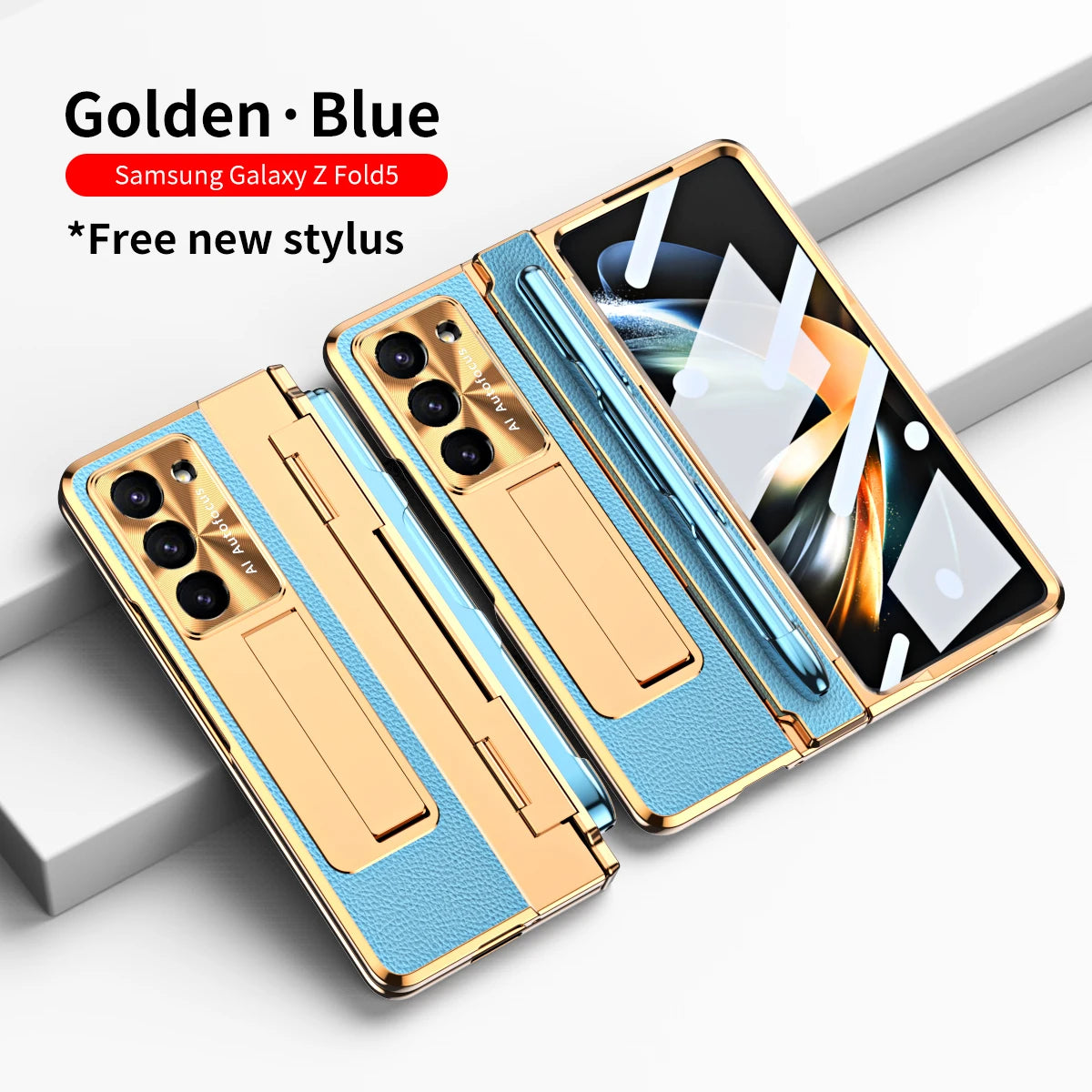 Coque With S Pen Plating Leather Case For Samsung Galaxy Z Fold 7 6 5 4 360 Full Protection Tempered Glass Kickstand Phone Cover