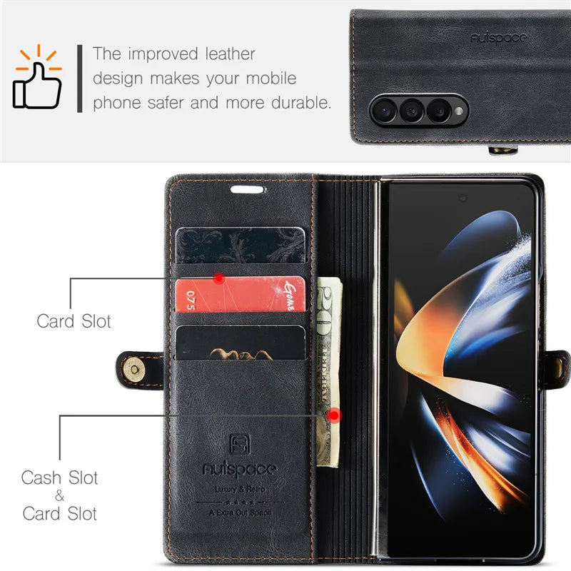 Retor Magnetic Leather Wallet Card Slots Phone Case for Samsung Galaxy Z Fold 7 6 5 4  Fold6 Fold5 Fold4 Flip Stand Cover Bag
