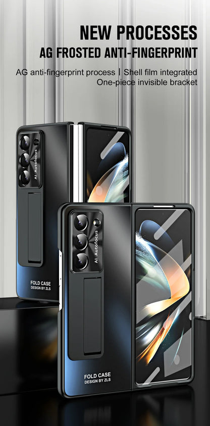 with Screen Protector Pen Phone Case for Samsung Galaxy Z Fold 7 6 5 4 3 Kickstand Skin Texture Scrub Fine Hole Polishing Glass