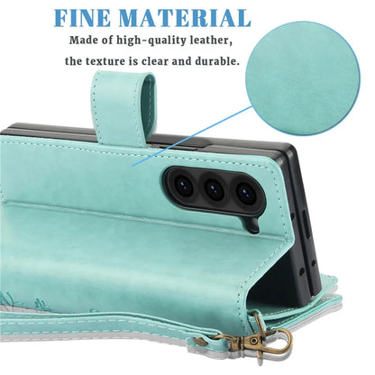 Lanyard Leather Zipper Wallet Multi Card Phone Case for Samsung Galaxy Z Fold 7 6 5 4 3 Fold6 Fold5 Fold4 Fold3 Flip Stand Cover