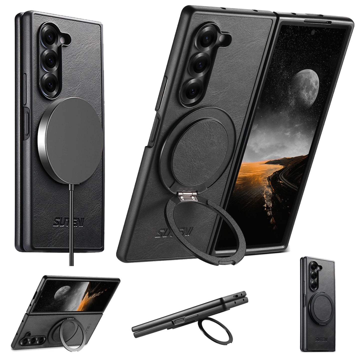 Oil Wax Leather Flip Phone Case for Samsung Galaxy Z Fold 7 Zfold6 5 Magnetic Wireless Charging Hardware Ring Bracket Back Cover