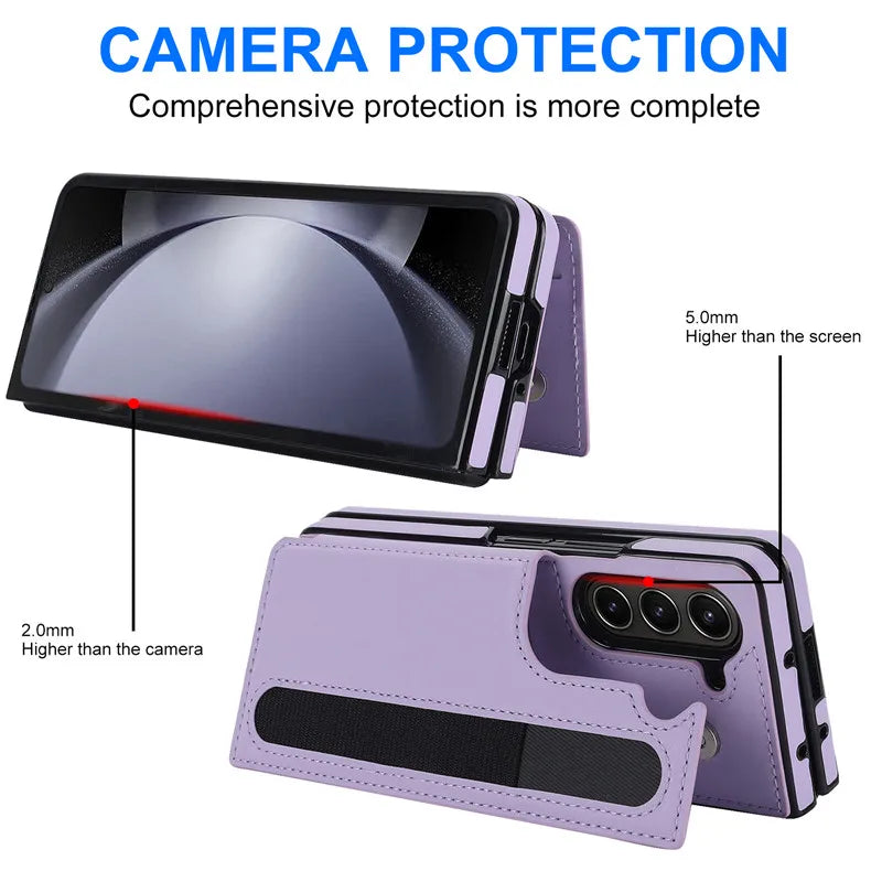 Pen Slot Leather Wallet Card Phone Case for Samsung Galaxy Z Fold 7 6 5 4 3 Fold6 Fold5 Fold4 Fold3 Retor Flip Stand Cover Etui