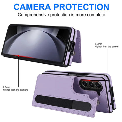 Pen Slot Leather Wallet Card Phone Case for Samsung Galaxy Z Fold 7 6 5 4 3 Fold6 Fold5 Fold4 Fold3 Retor Flip Stand Cover Etui