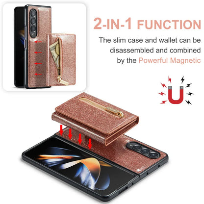 Glitter Magnetic Leather Zip Wallet Phone Case For Samsung Galaxy Z Fold 5 4 3