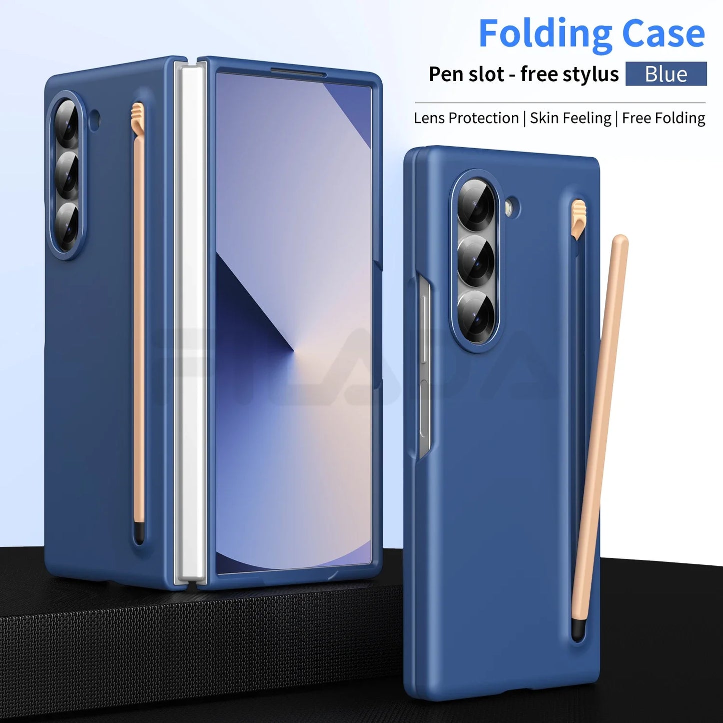 For Samsung Galaxy Z Fold 6 5 4 3 Case Color Skin Friendly Matte Elastic Pen Optional with Tempered Film Shockproof Hard Cover