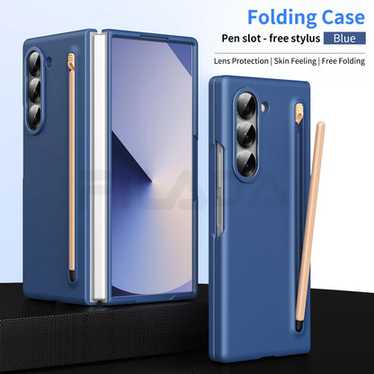 For Samsung Galaxy Z Fold 6 5 4 3 Case Color Skin Friendly Matte Elastic Pen Optional with Tempered Film Shockproof Hard Cover