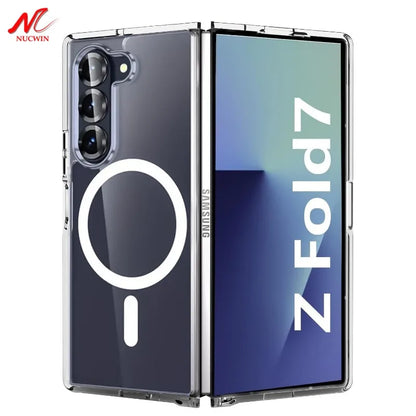 For Samsung Z Fold 7 Magsafe Case Luxury Transparent PC TPU Magnetic Wireless Charging Cover for Samsung Galaxy Z Fold 7 6 5 4 3