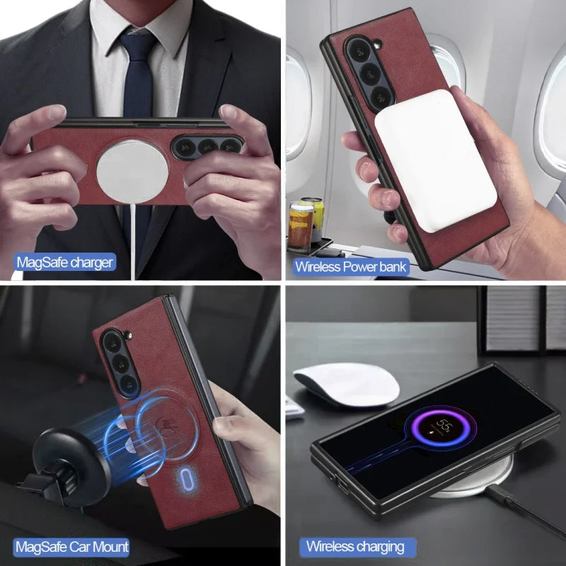 MagSafe Wireless Charging Wallet Card Phone Case For Samsung Galaxy Z Fold 7 6 5 4 3 Fold7 Fold6 Fold5 Flip Purse Holder Cover