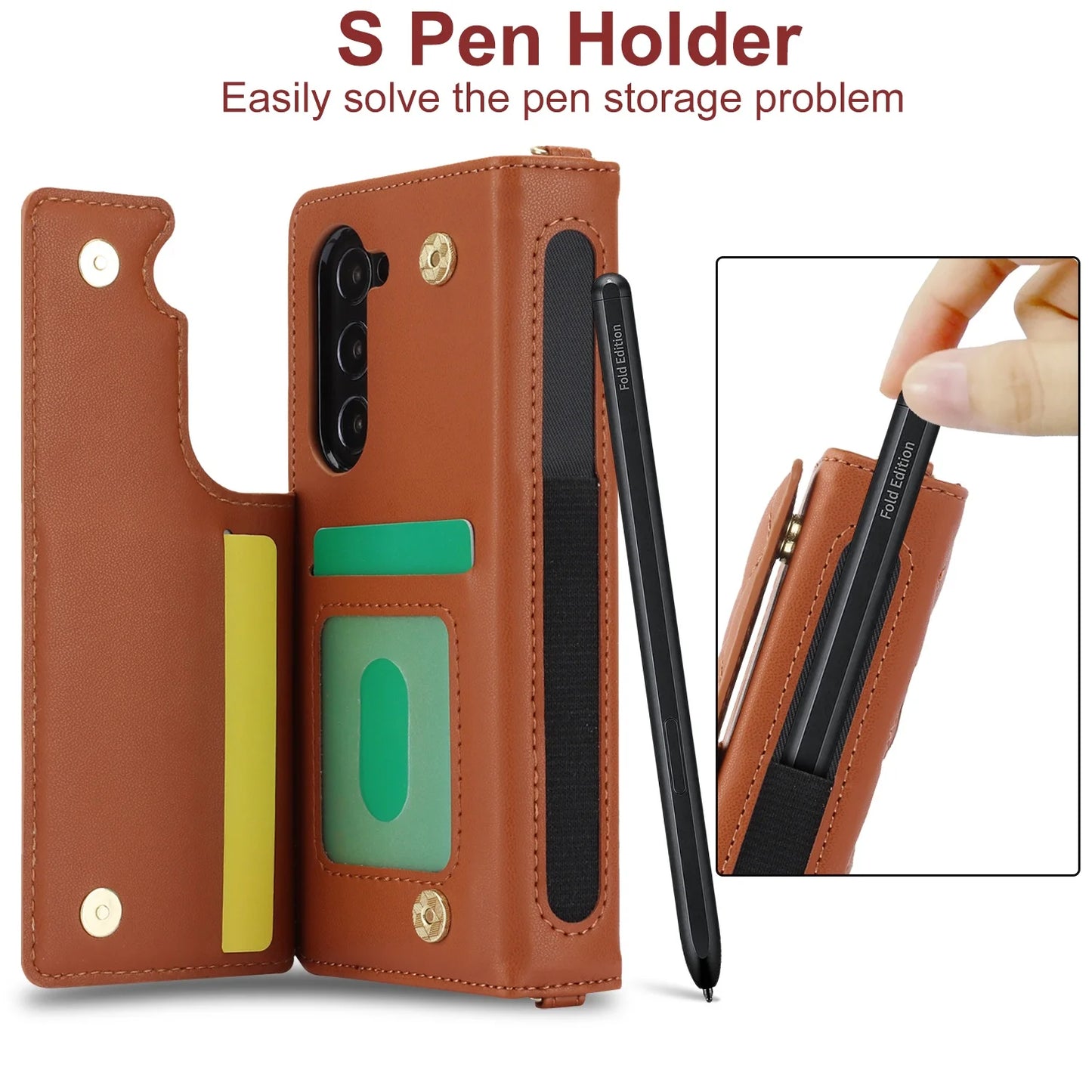 Ring Leather Zipper Wallet Card Slot Phone Case for Samsung Galaxy Z Fold 7 6 5 4 3 Shock Proof Flip Purse Holder Cover Hoesje
