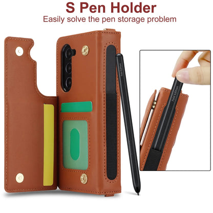Ring Leather Zipper Wallet Card Slot Phone Case for Samsung Galaxy Z Fold 7 6 5 4 3 Shock Proof Flip Purse Holder Cover Hoesje