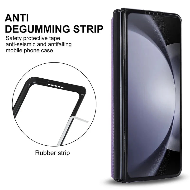 Pen Slot Leather Wallet Card Phone Case for Samsung Galaxy Z Fold 7 6 5 4 3 Fold6 Fold5 Fold4 Fold3 Retor Flip Stand Cover Etui