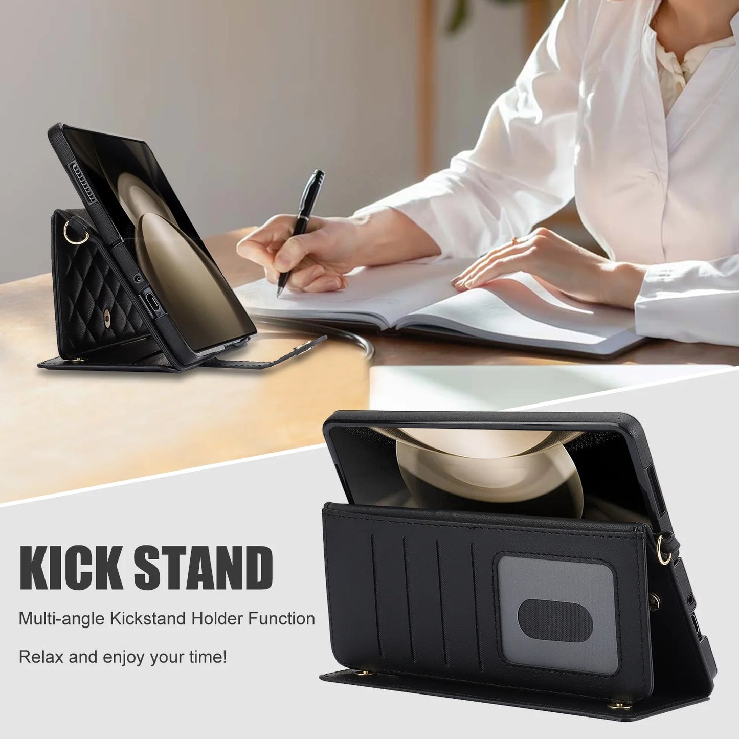 Ring Leather Zipper Wallet Card Slot Phone Case for Samsung Galaxy Z Fold 7 6 5 4 3 Shock Proof Flip Purse Holder Cover Hoesje