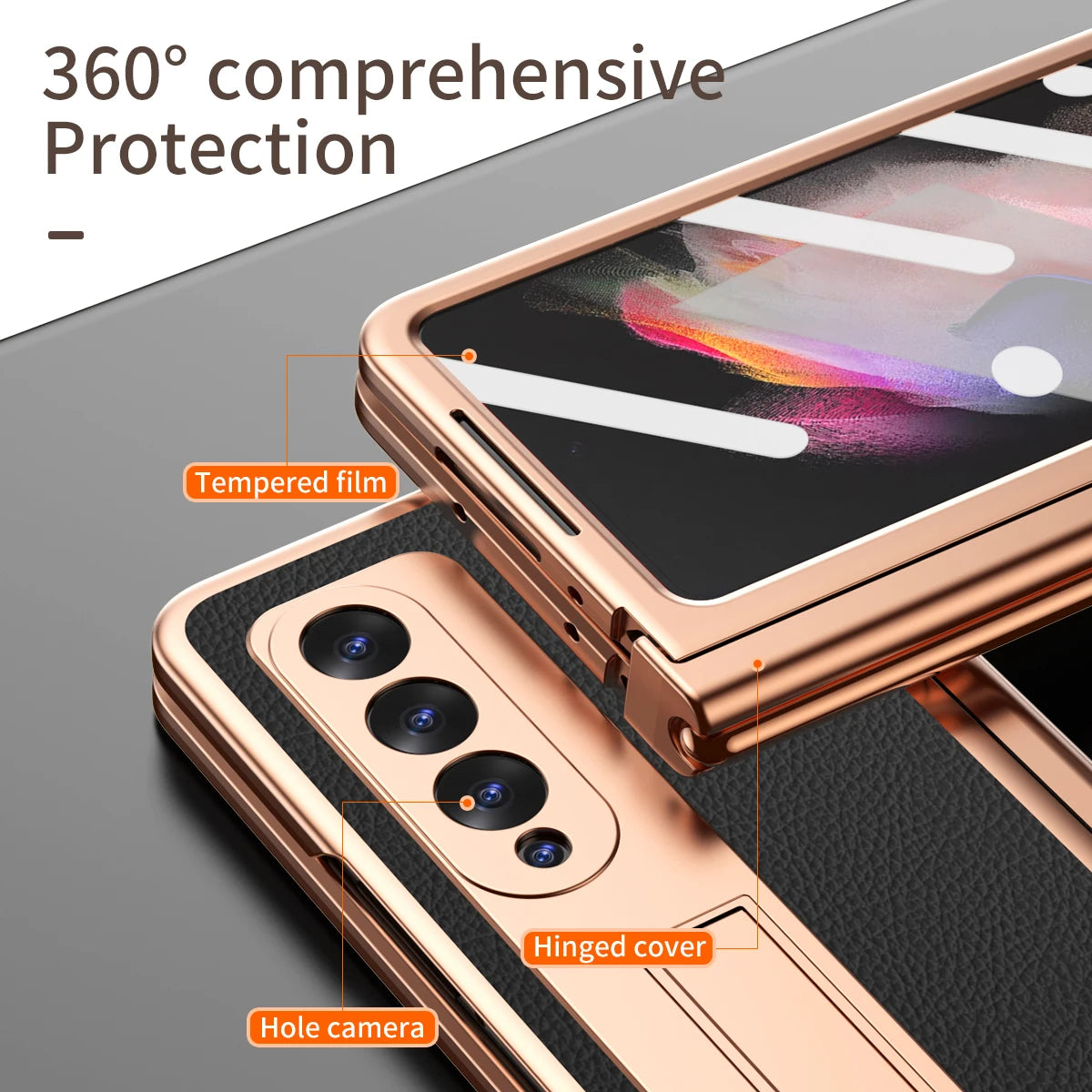 Coque With S Pen Plating Leather Case For Samsung Galaxy Z Fold 7 6 5 4 360 Full Protection Tempered Glass Kickstand Phone Cover