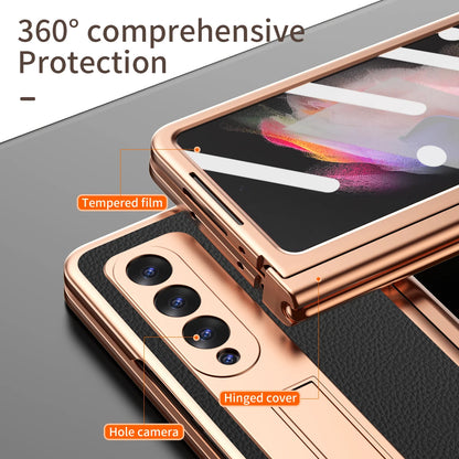 Coque With S Pen Plating Leather Case For Samsung Galaxy Z Fold 7 6 5 4 360 Full Protection Tempered Glass Kickstand Phone Cover
