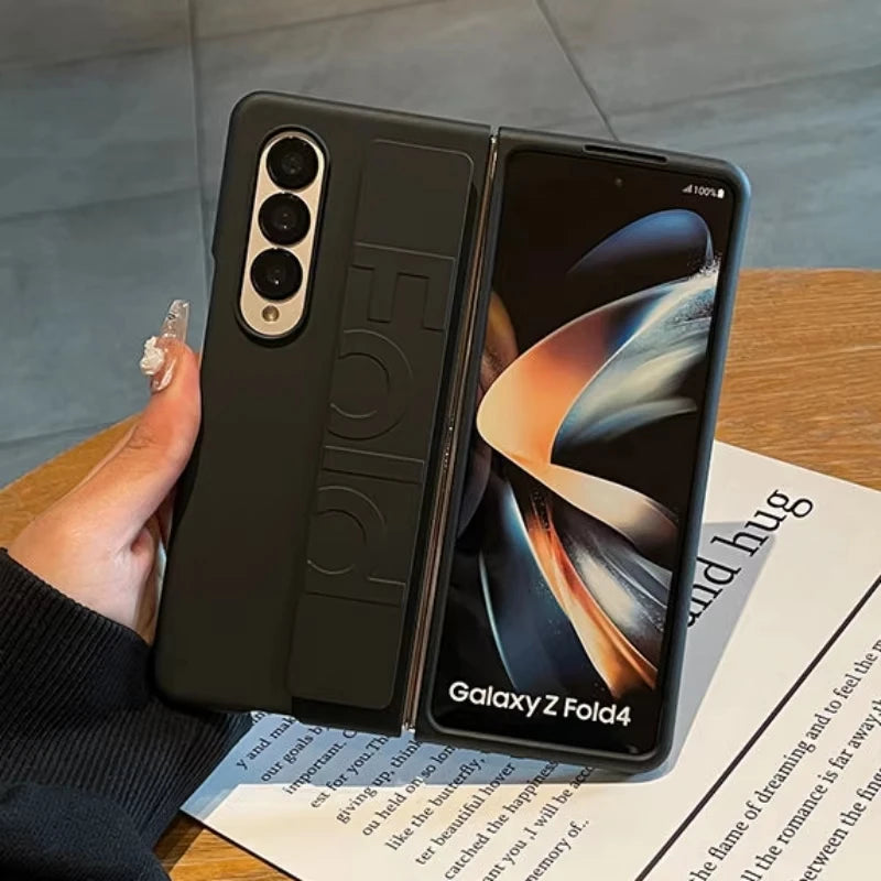Luxury Wrist Strap Holder Phone Case For Samsung Z Fold 7 Cases Ultra Thin Matte PC Silicone Cover For Samsung Z Fold 6 5 4 3