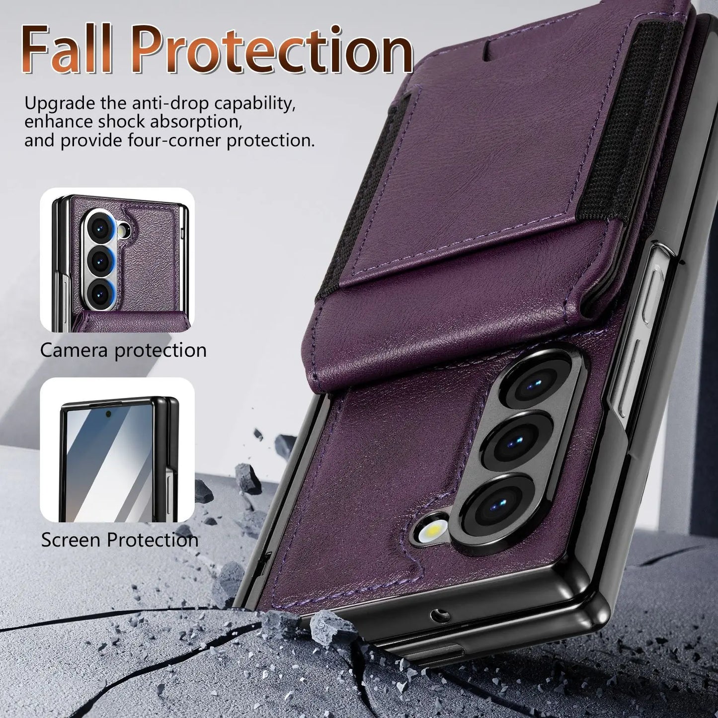 Stable Support Leather Magnetic Wallet Case for Samsung Galaxy Z Fold 7 ZFold 6 5 4 3 Tempered Glass with Hinge Protection Cover