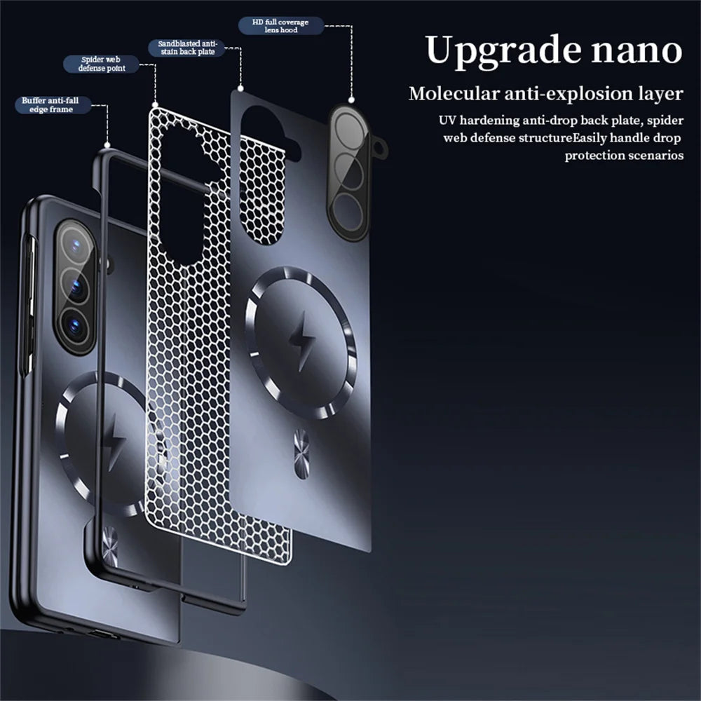 Luxury For Magsafe Wireless Charging Matte Frosted AG Case For Samsung Z Fold 7 6 zfold 5 4 3 5G Full Lens Protection Back Cover