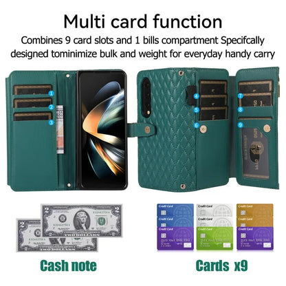 Luxury Lanyard Leather Flip Stand Phone Case for Samsung Galaxy Z Fold 7 6 5 4 3 Fold6 Fold5 Fold3 Fold4 Zip Wallet Card Cover
