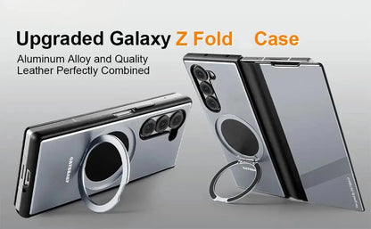 Case With Magsafe Kickstand 360° Rotatable Leather Full Body Protective Cover with Ring