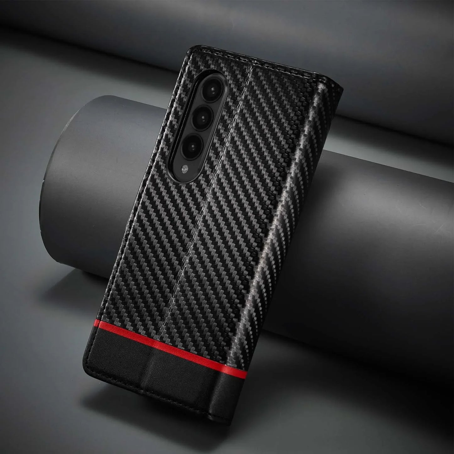ZFold 7 Carbon Fiber Texture Phone Case for Samsung Galaxy Z Fold 7 6 5 4 3 W23 W22 5G Buckle Pu Leather Card Slot Holder Wallet