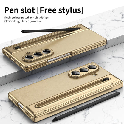 For Samsung Galaxy Z Fold 7 6 5 4 3 360° Folding Flap Leather Pen Groove Tempered Glass Film Drop Resistant Phone Case