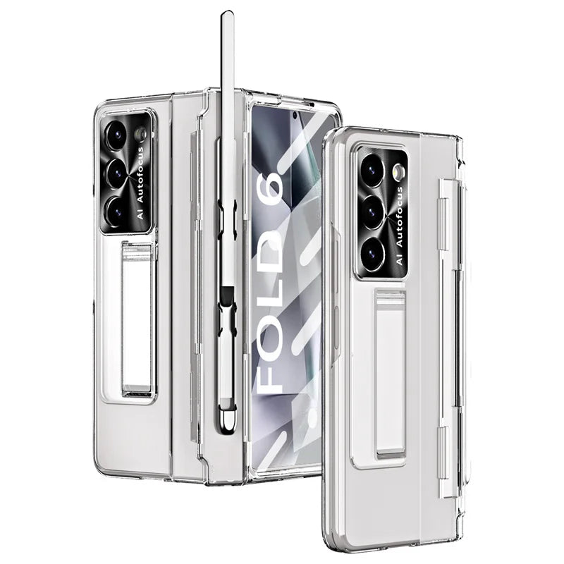 For Samsung Z Fold 5 6 Folding Armor Phantom Stand Phone Case or Samsung Z Fold 3 4 Pen Slot with Tempered Film Protective Cover