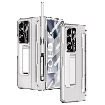 For Samsung Z Fold 5 6 Folding Armor Phantom Stand Phone Case or Samsung Z Fold 3 4 Pen Slot with Tempered Film Protective Cover