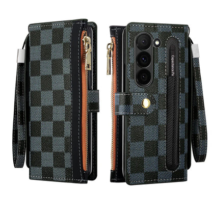 Leather Card Wallet With S Pen Solt Case For Samsung Galaxy Z Fold 6 5 4 3 2 ZFold6 Fold Multifunctional Zipper Protection Cover