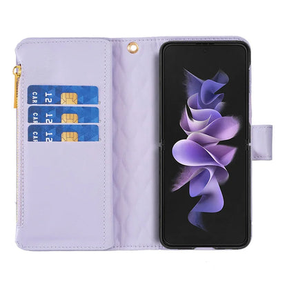 Luxury Lanyard Zipper Wallet Card Slot Phone Case For Samsung Galaxy Z Fold 7 6 5 4 3 Fold6 Fold5 Fold4 Leather Flip Stand Cover