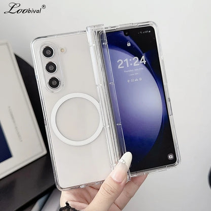 Transparent for Magsafe Magnetic Case for Samsung Galaxy Z Fold 6 5 4 3 7 Wireless Charging Clear Hard Acrylic Shockproof Cover