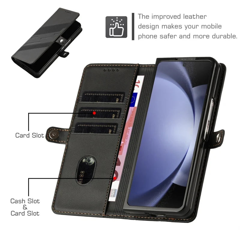 Thin Suede Leather Purse Phone Case for Samsung Galaxy Z Fold 7 6 5 4 3 Fold6 Fold5 Fold4 Fold3 Flip Stand Wallet Card Cover Bag