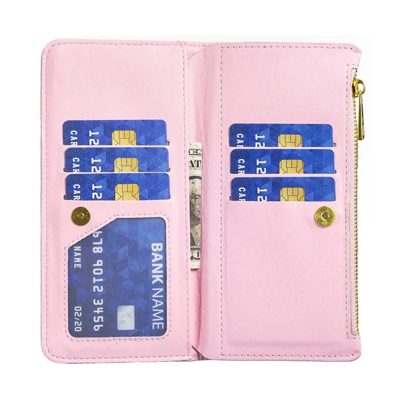 Luxury Lanyard Zipper Wallet Card Slot Phone Case For Samsung Galaxy Z Fold 7 6 5 4 3 Fold6 Fold5 Fold4 Leather Flip Stand Cover