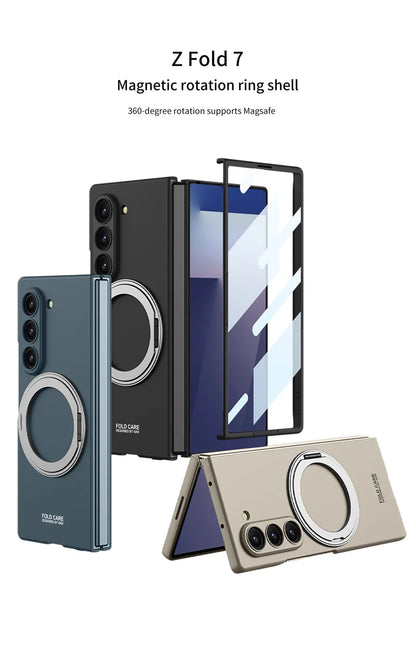 Matte Skin Feeling Magnetic Case For Samsung Galaxy Z Fold 7 3 4 5 6 Rotating bracket Magsafe Wireless Charger Slim PC Cover
