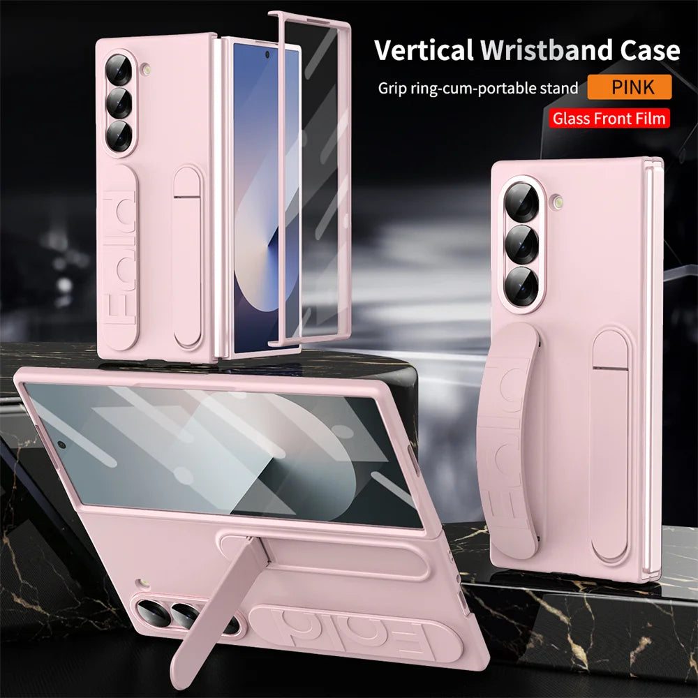 Luxury Wristband Invisible Bracket Case for Samsung Galaxy Z Fold 6 5 4 3 7 fold6 Hand Wrist Strap Folding Stand Silicone Cover