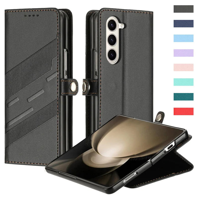 Thin Suede Leather Purse Phone Case for Samsung Galaxy Z Fold 7 6 5 4 3 Fold6 Fold5 Fold4 Fold3 Flip Stand Wallet Card Cover Bag