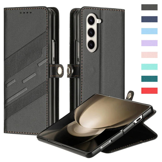 Thin Suede Leather Purse Phone Case for Samsung Galaxy Z Fold 7 6 5 4 3 Fold6 Fold5 Fold4 Fold3 Flip Stand Wallet Card Cover Bag