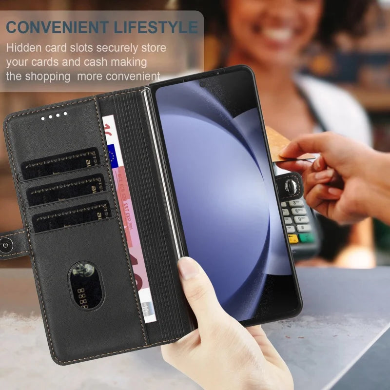 Thin Suede Leather Purse Phone Case for Samsung Galaxy Z Fold 7 6 5 4 3 Fold6 Fold5 Fold4 Fold3 Flip Stand Wallet Card Cover Bag