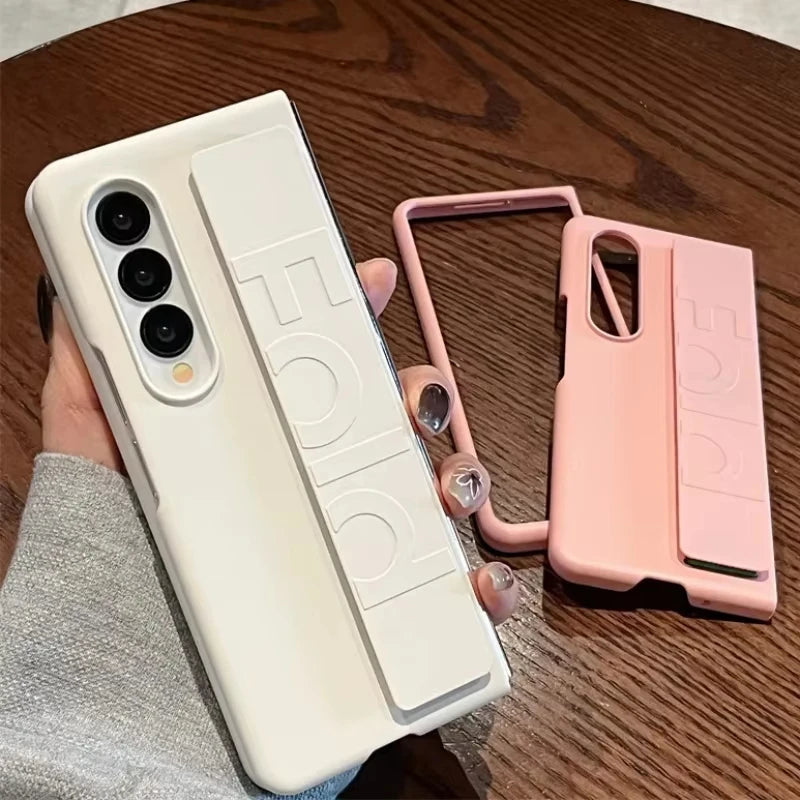 Luxury Wrist Strap Holder Phone Case For Samsung Z Fold 7 Cases Ultra Thin Matte PC Silicone Cover For Samsung Z Fold 6 5 4 3