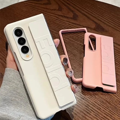 Luxury Wrist Strap Holder Phone Case For Samsung Z Fold 7 Cases Ultra Thin Matte PC Silicone Cover For Samsung Z Fold 6 5 4 3