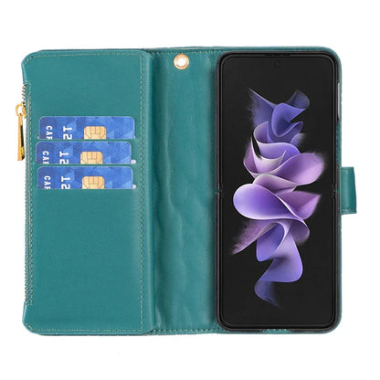 Luxury Lanyard Zipper Wallet Card Slot Phone Case For Samsung Galaxy Z Fold 7 6 5 4 3 Fold6 Fold5 Fold4 Leather Flip Stand Cover